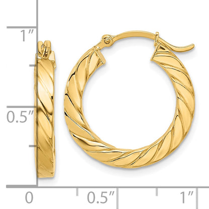 14K Yellow Gold Polished Twisted 3mm Hoop Earrings