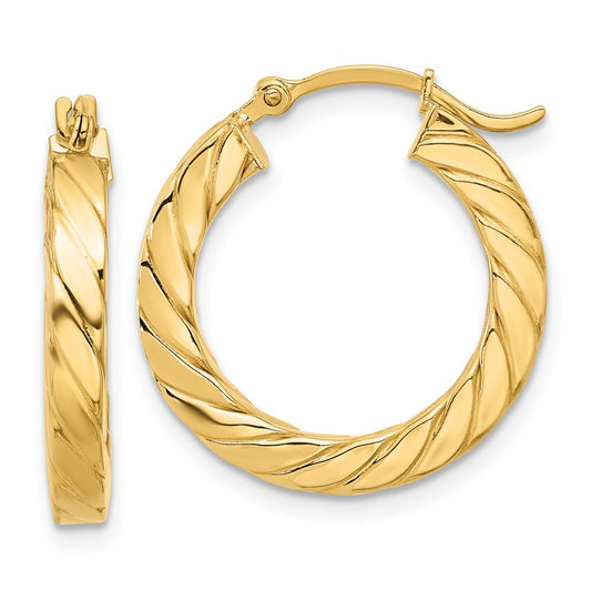 14K Yellow Gold Polished Twisted 3mm Hoop Earrings