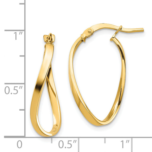 14K Yellow Gold Polished 2mm Wavy Hoop Earrings