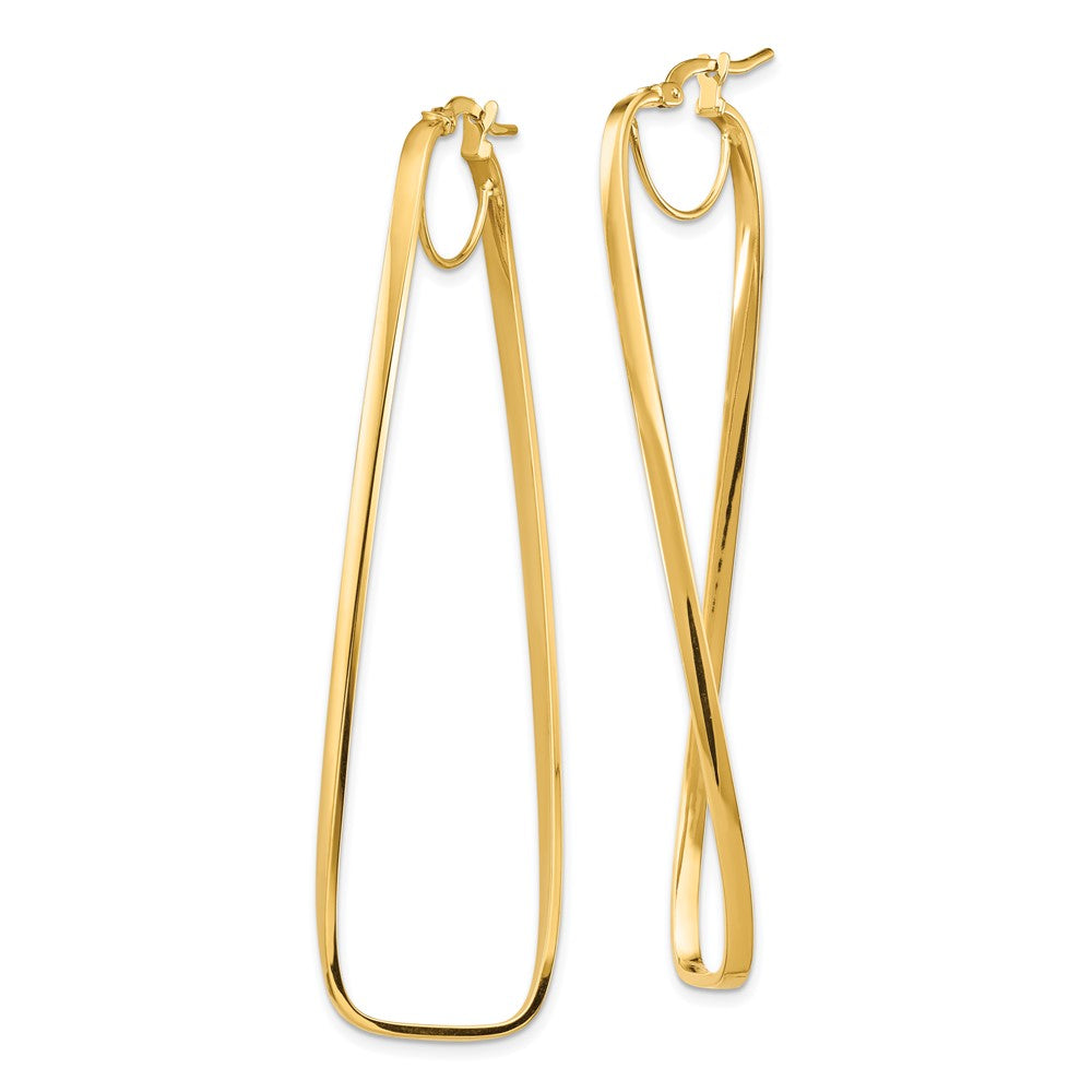 14K Yellow Gold Polished 2mm Wavy Rectangle Hoop Earrings