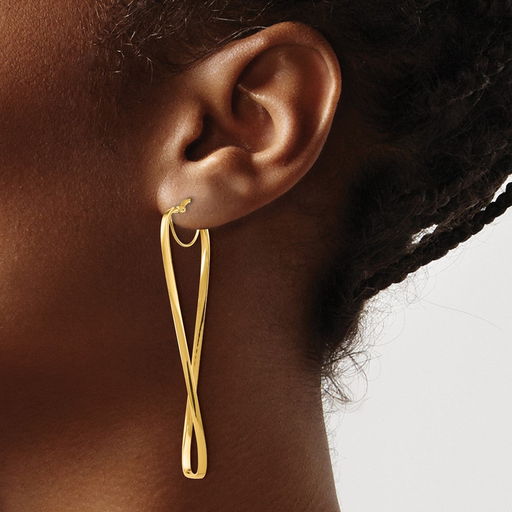 14K Yellow Gold Polished 2mm Wavy Rectangle Hoop Earrings