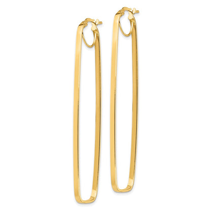 14K Yellow Gold Polished 2mm Rectangle Hoop Earrings