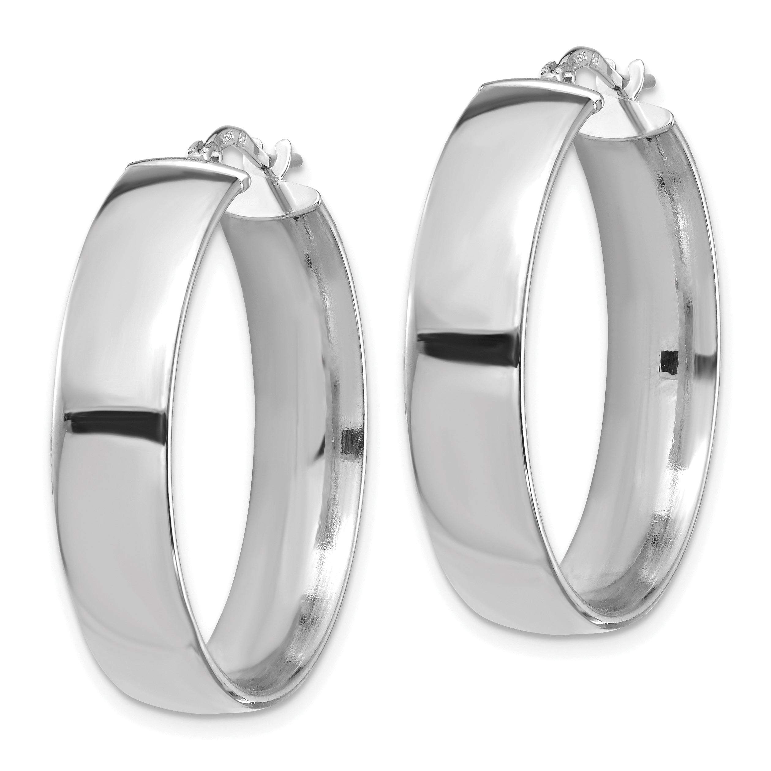 14K White Gold High Polished 7mm Hoop Earrings