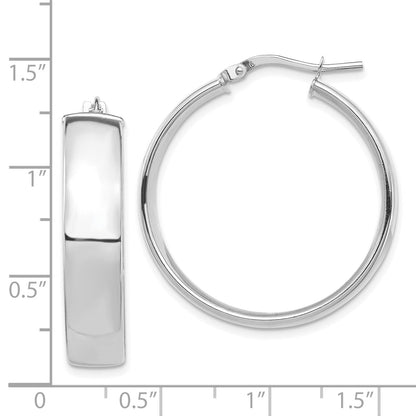 14K White Gold High Polished 7mm Hoop Earrings