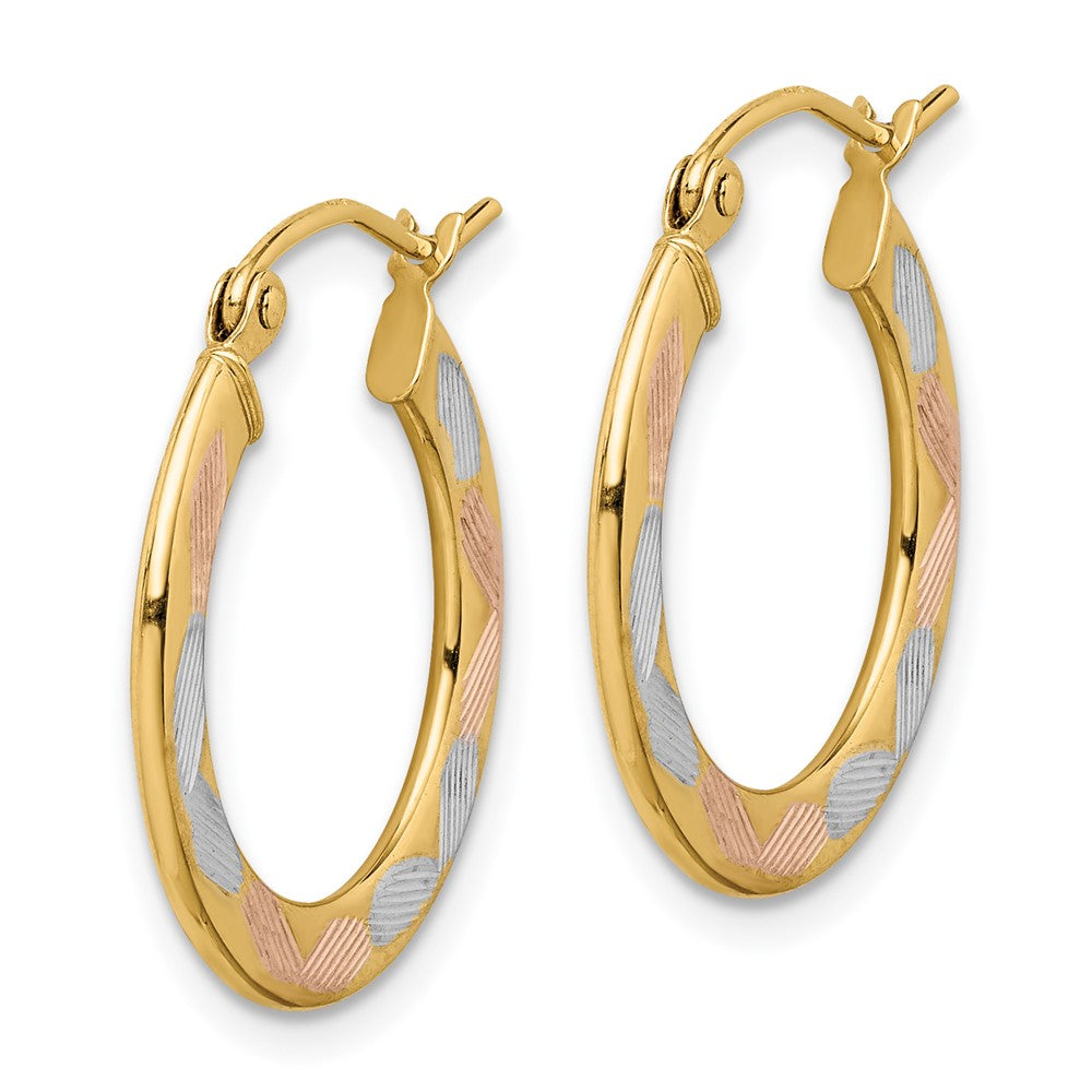 14K Yellow & Rhodium W/White And Rose Diamond-Cut Hoop Earrings