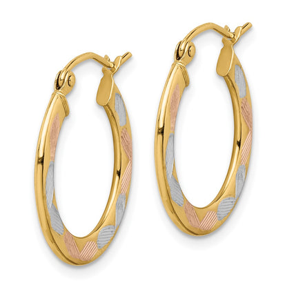 14K Yellow & Rhodium W/White And Rose Diamond-Cut Hoop Earrings