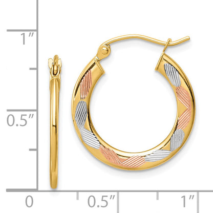 14K Yellow & Rhodium W/White And Rose Diamond-Cut Hoop Earrings