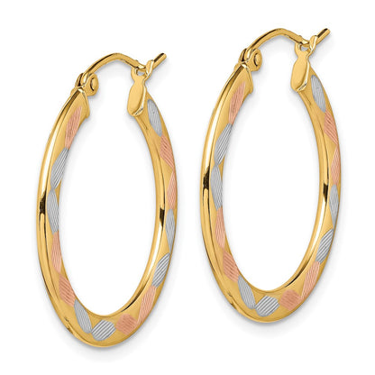 14K Yellow & Rhodium W/White And Rose Diamond-Cut Hoop Earrings