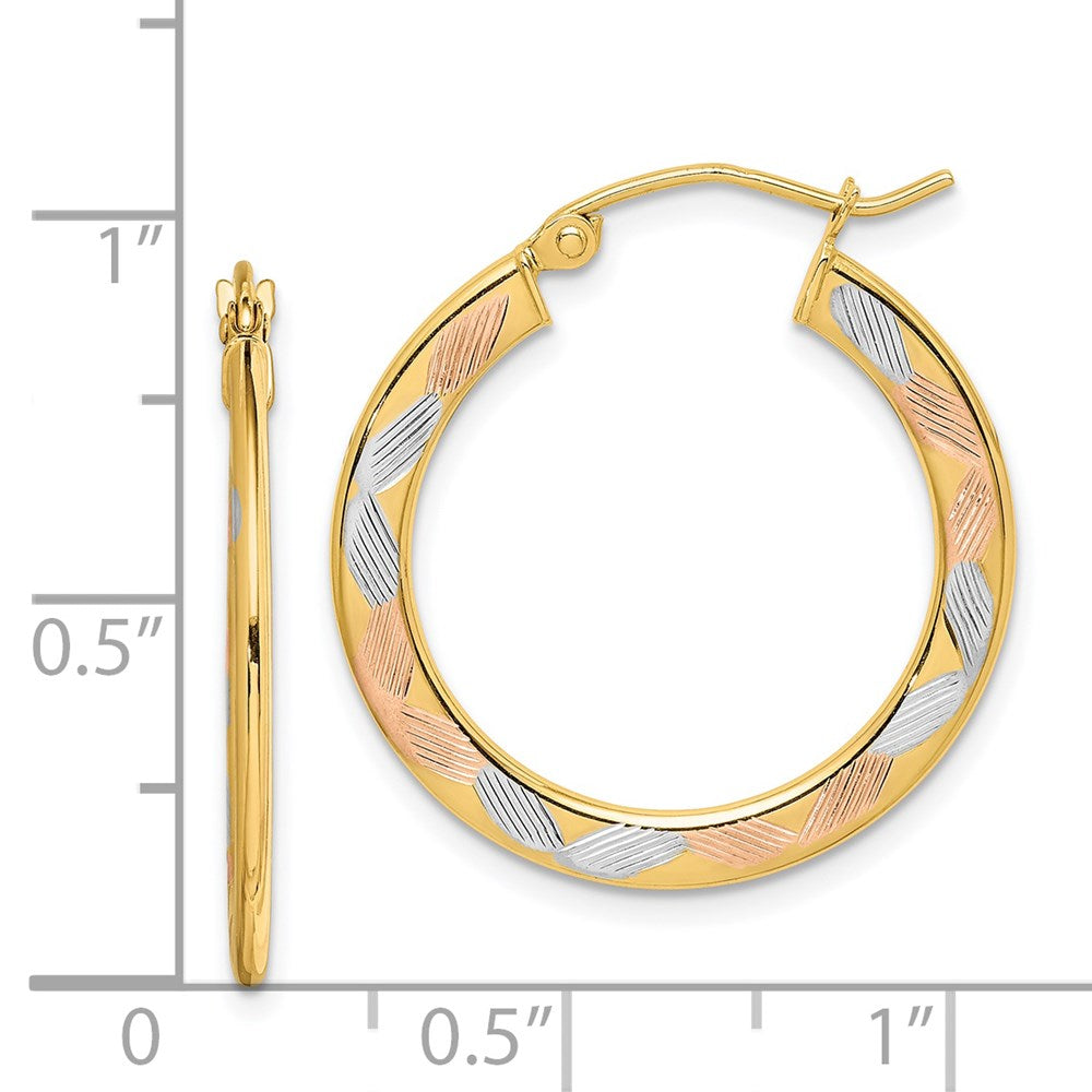 14K Yellow & Rhodium W/White And Rose Diamond-Cut Hoop Earrings