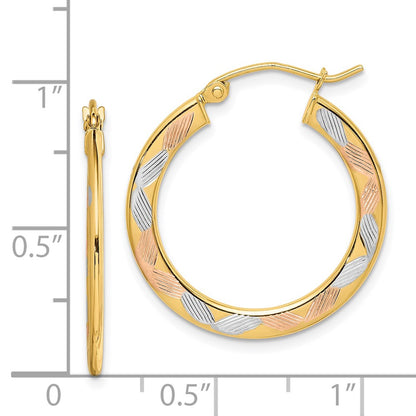 14K Yellow & Rhodium W/White And Rose Diamond-Cut Hoop Earrings