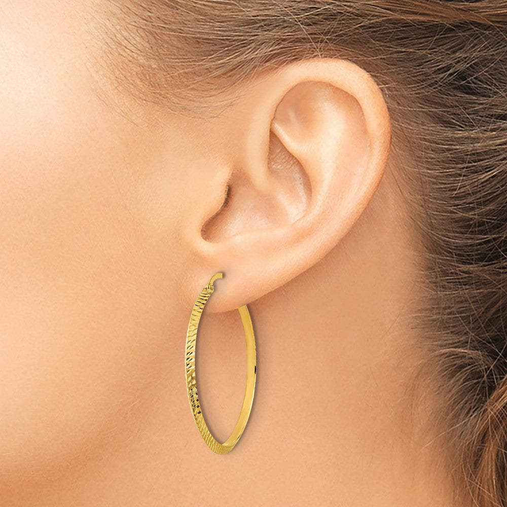 14K Yellow Gold Polished Diamond-Cut Hoop Earrings