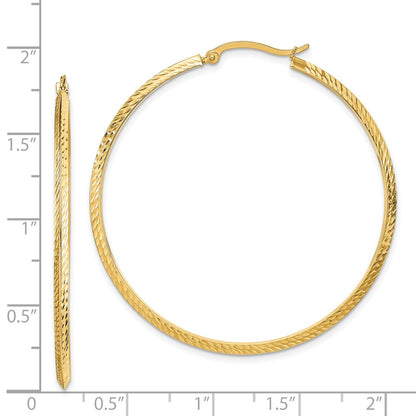 14K Yellow Gold Polished Diamond-Cut Hoop Earrings