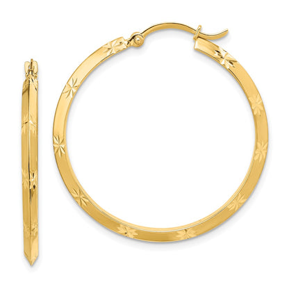 14K Yellow Gold Polished Diamond-Cut Hoop Earrings