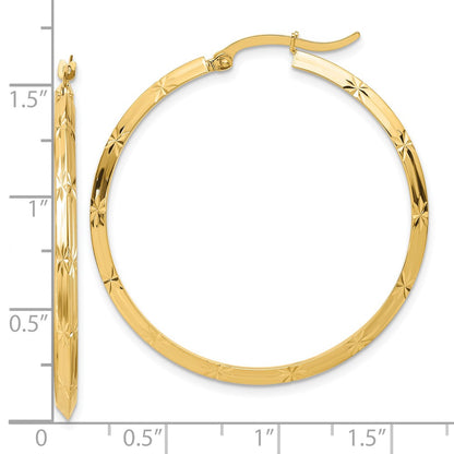 14K Yellow Gold Polished Diamond-Cut Hoop Earrings