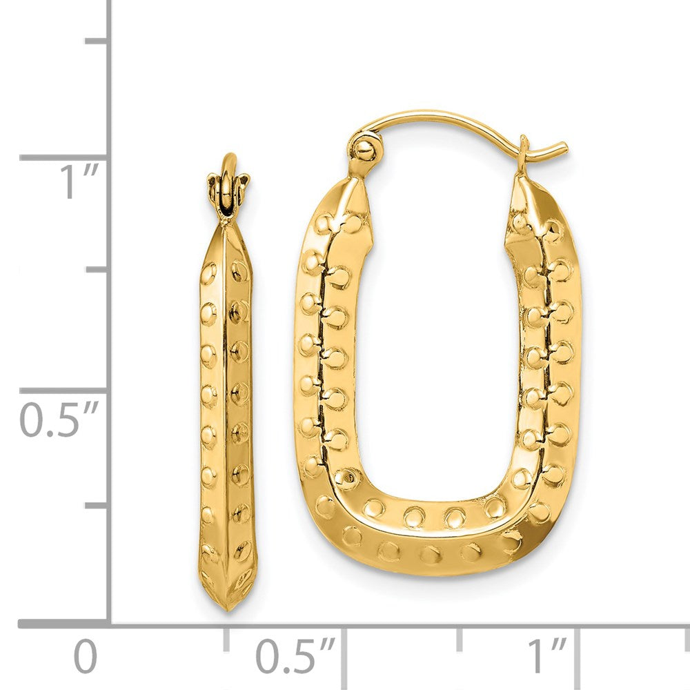 14K Yellow Gold Polished Textured Rectangle Hoop Earrings