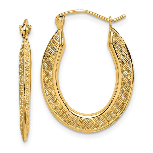 14K Yellow Gold Textured Stamped Hoop Earrings