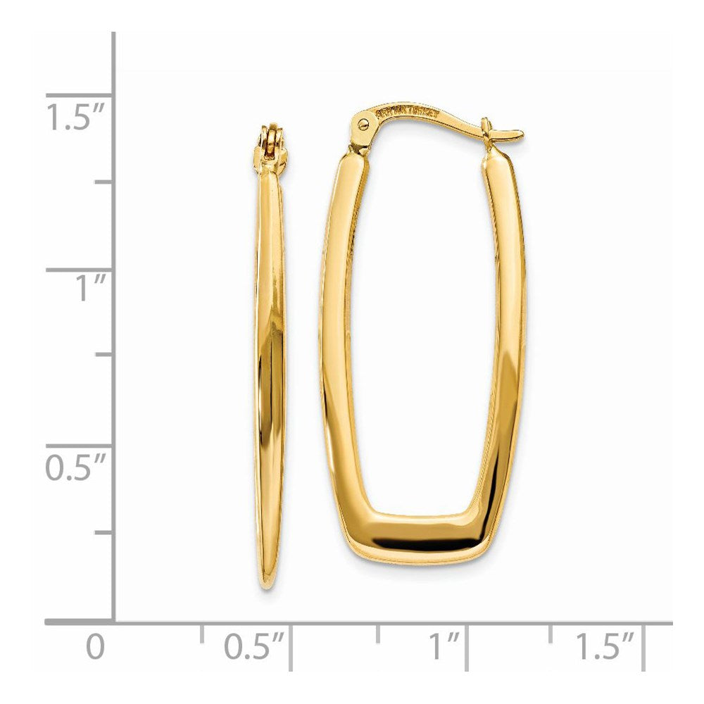 14K Yellow Gold Polished 2.25mm Rectangle Hoop Earrings