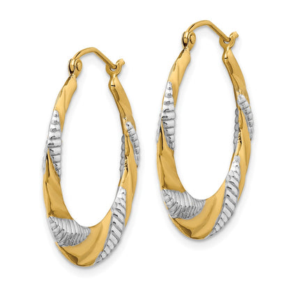 14K Yellow & Rhodium Textured Stamped Hoop Earrings