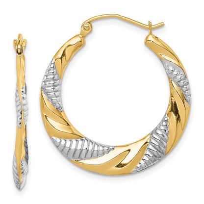 14K Yellow & Rhodium Textured Stamped Hoop Earrings