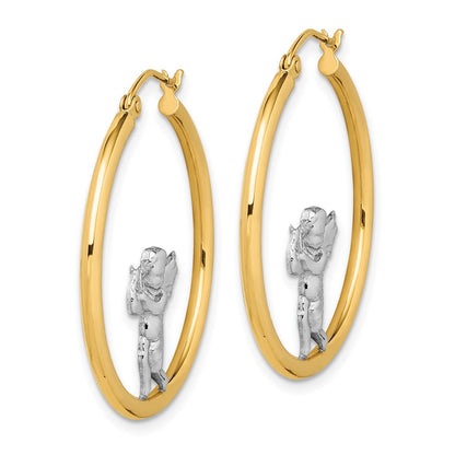 14K Yellow & Rhodium With Angel Hoop Earrings