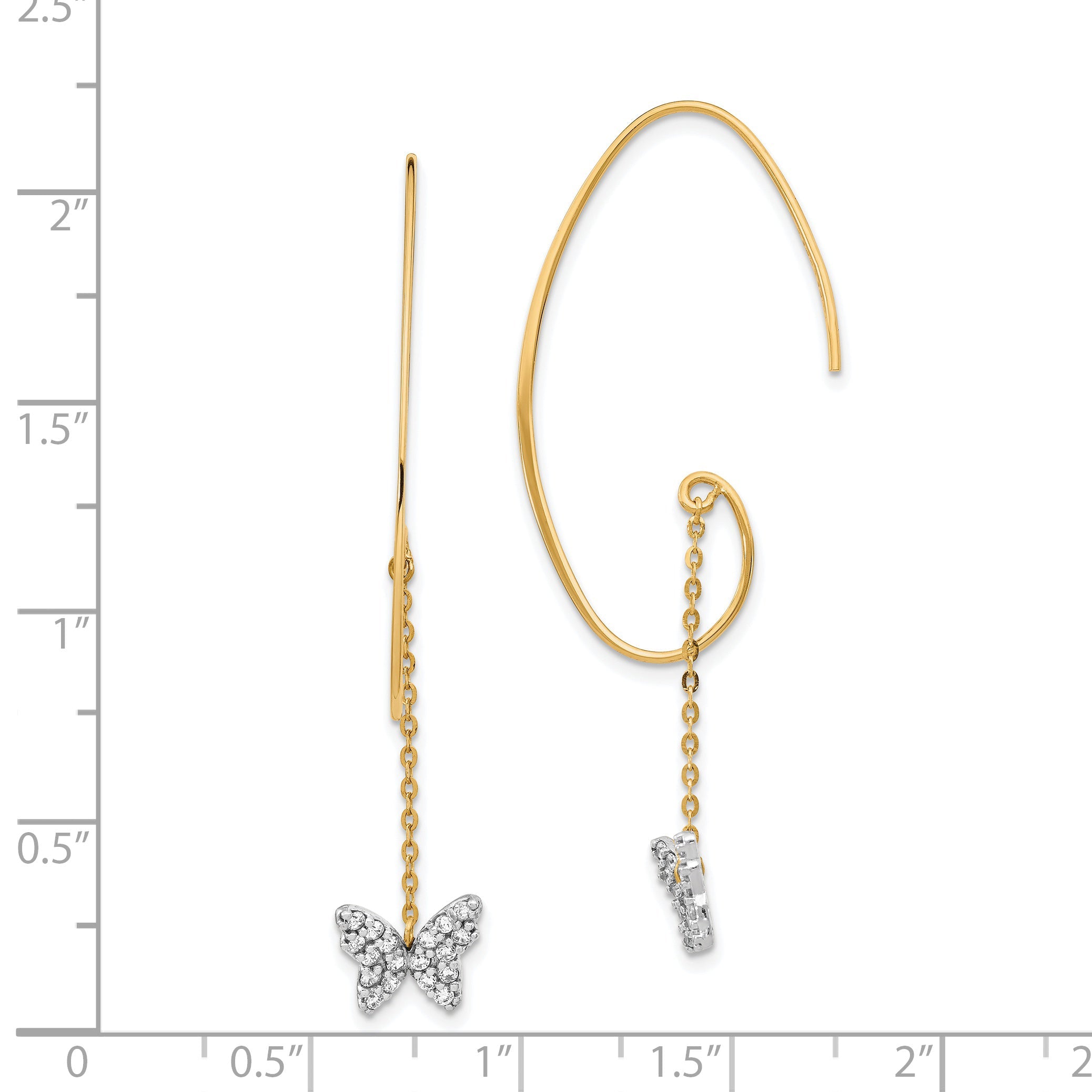 14K Two-Tone Cz Butterfly Dangle Earrings