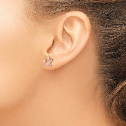 14K Two-Tone Rose Gold Polished & Textured Plumeria Yellow Post Earring Backs