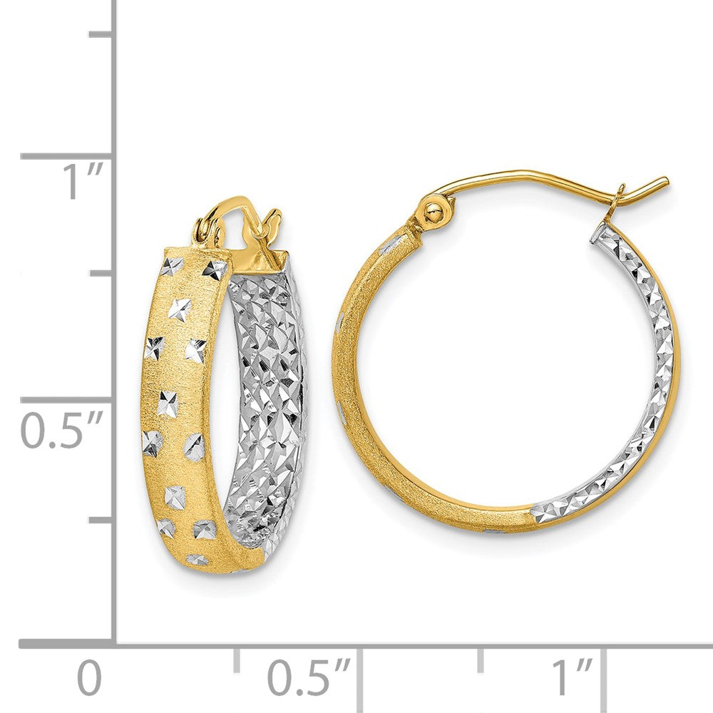 14K Yellow & Rhodium W/White Satin Polished Diamond-Cut In/Out Hoop Earrings