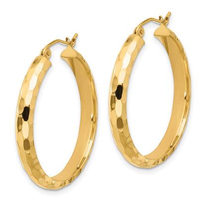 14K Yellow Gold Diamond-Cut Hoop Earrings