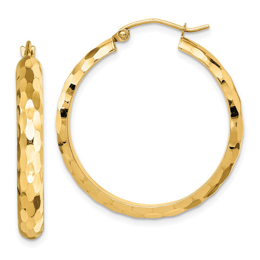 14K Yellow Gold Diamond-Cut Hoop Earrings