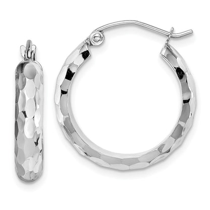 14K White Gold Diamond-Cut Hoop Earrings