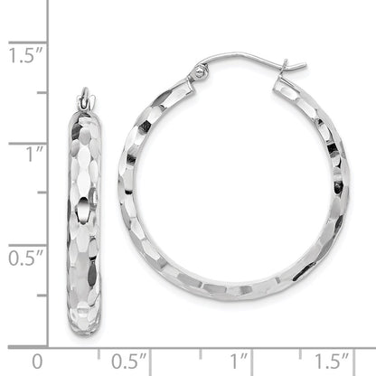 14K White Gold Diamond-Cut Hoop Earrings