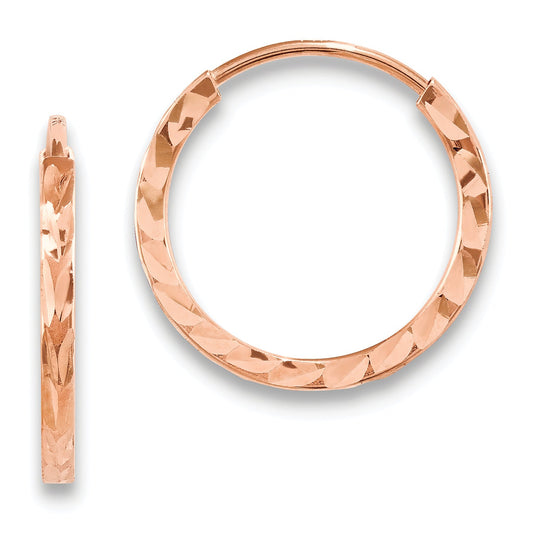 14K Rose Gold Diamond-Cut Square Tube Endless Hoop Earrings