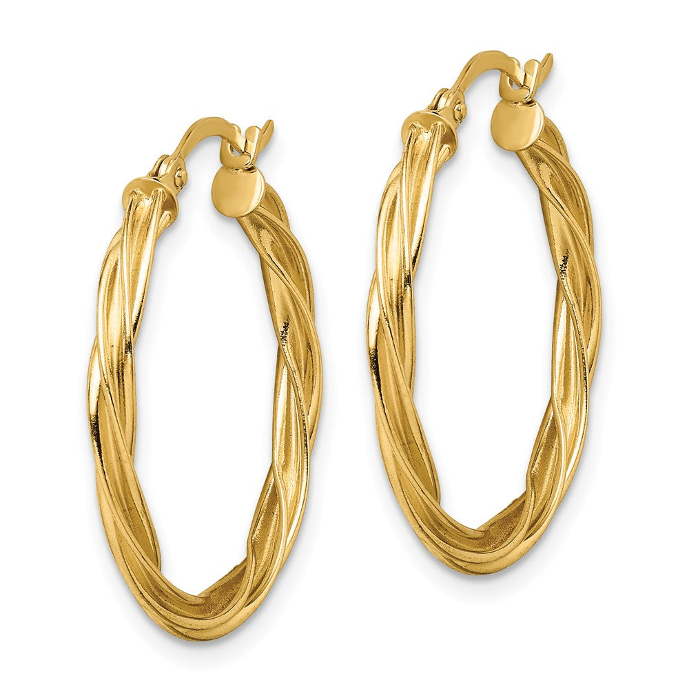14K Yellow Gold Polished Twisted 2.5mm Hoop Earrings