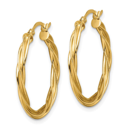 14K Yellow Gold Polished Twisted 2.5mm Hoop Earrings