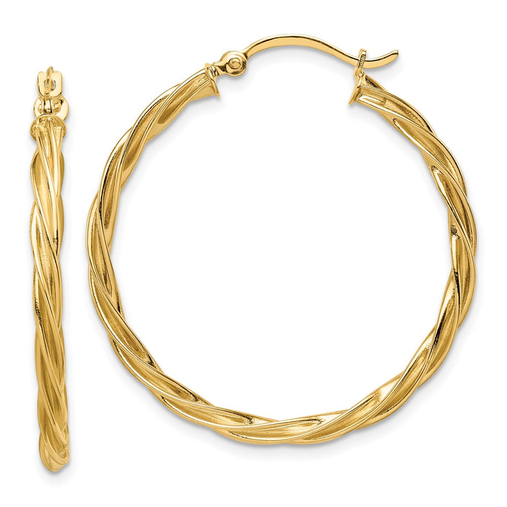 14K Yellow Gold Polished 2.5mm Twisted Hoop Earrings