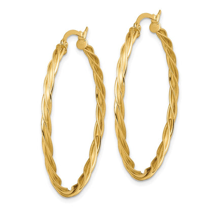 14K Yellow Gold Polished Twisted 2.5mm Hoop Earrings