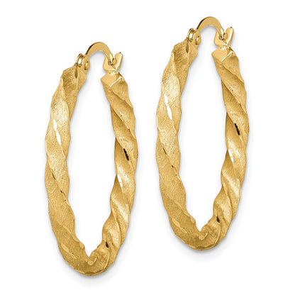 14K Yellow Gold Twisted Satin Diamond-Cut Hoop Earrings