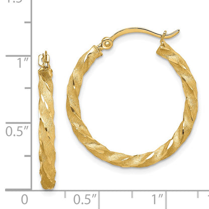 14K Yellow Gold Twisted Satin Diamond-Cut Hoop Earrings