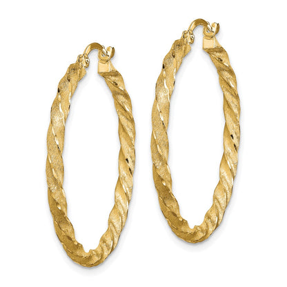 14K Yellow Gold Twisted Satin Diamond-Cut Hoop Earrings