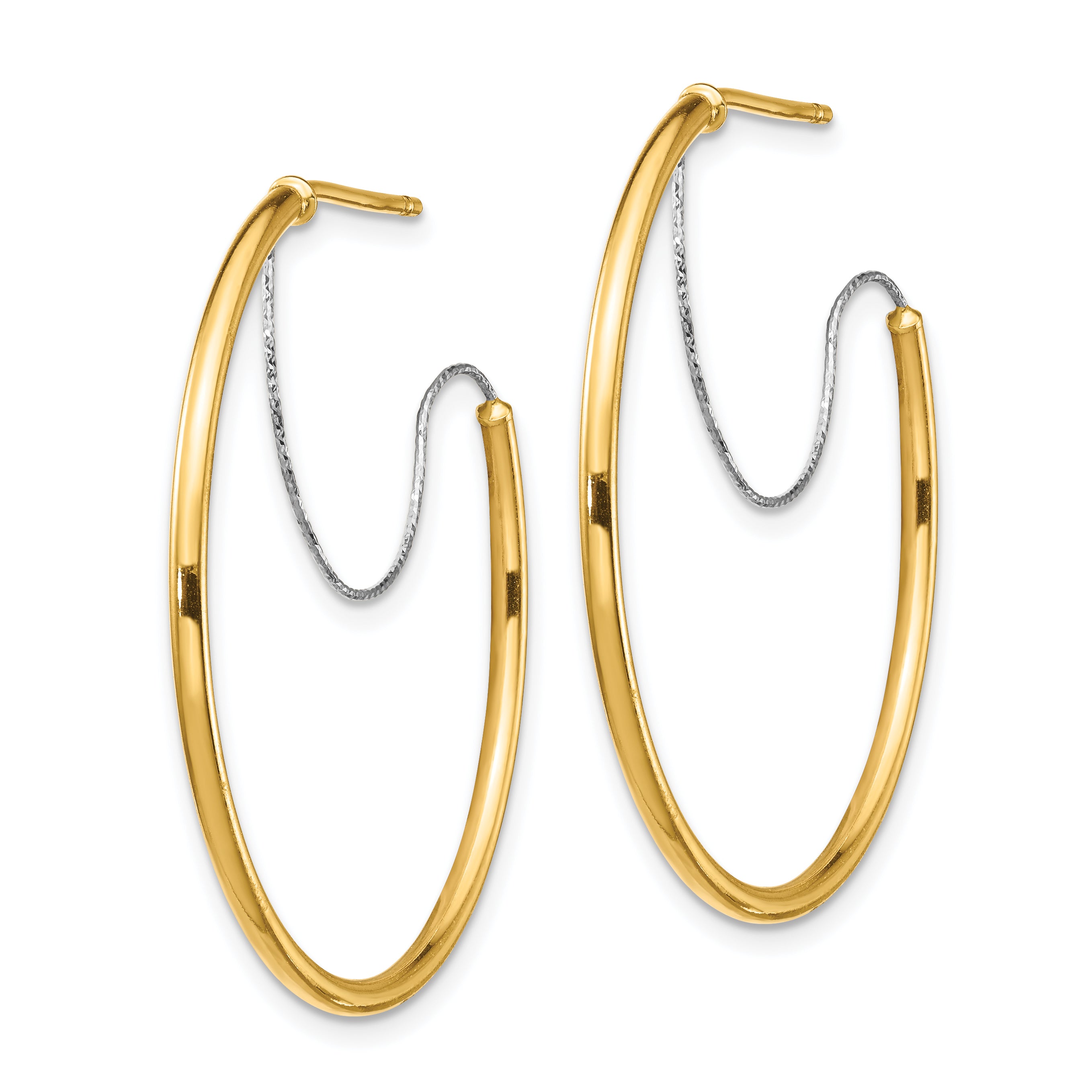 14K Two-Tone Large 2X30mm D/C Wire Polished Hoop Earrings