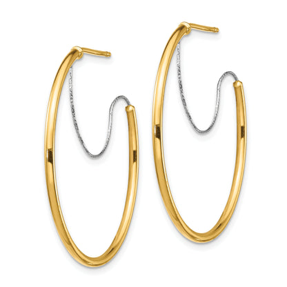 14K Two-Tone Large 2X30mm D/C Wire Polished Hoop Earrings