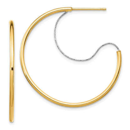 14K Two-Tone Large 2X30mm D/C Wire Polished Hoop Earrings