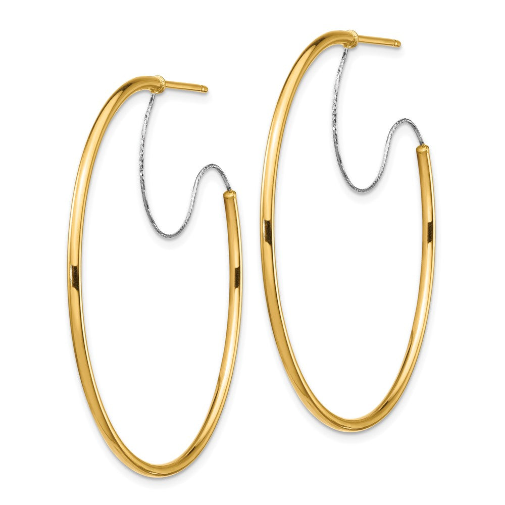 14K Two-Tone Large 2X45mm D/C Wire Polished Hoop Earrings