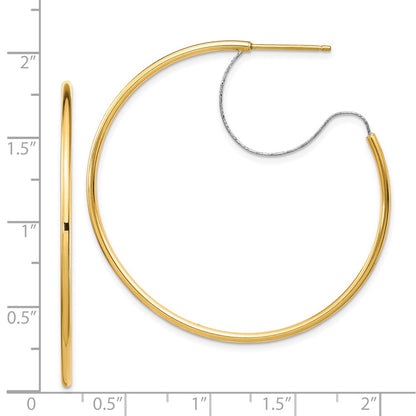 14K Two-Tone Large 2X45mm D/C Wire Polished Hoop Earrings