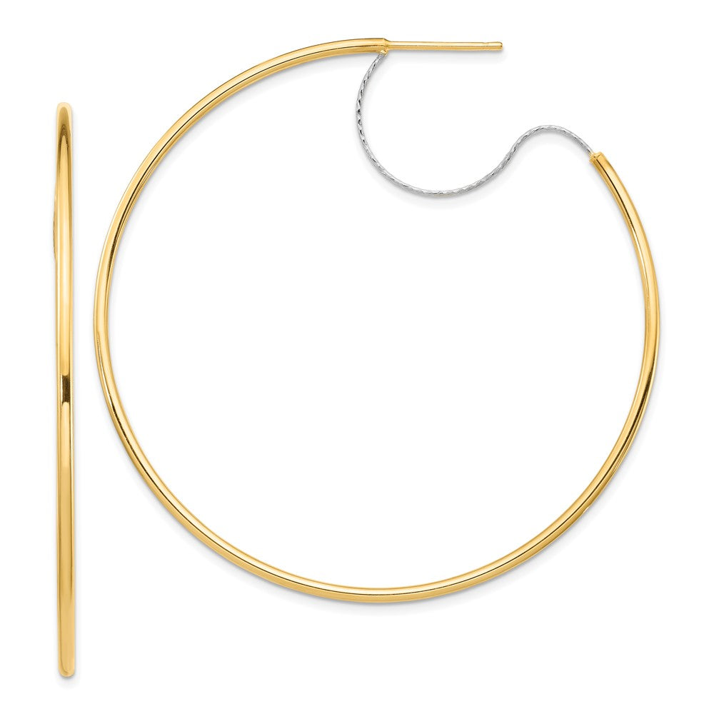 14K Two-Tone Large 2X55mm D/C Wire Polished Hoop Earrings