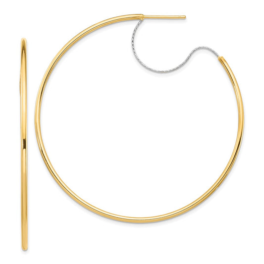 14K Two-Tone Large 2X55mm D/C Wire Polished Hoop Earrings