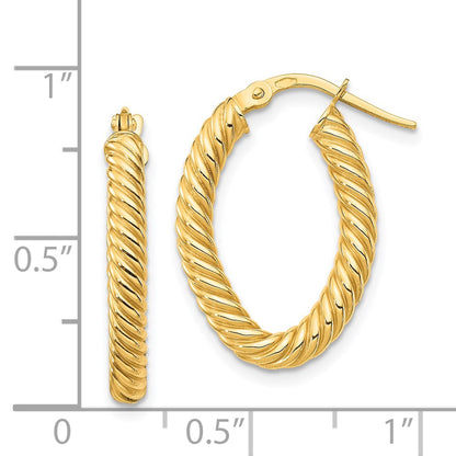 14K Yellow Gold Small 3mm Textured Oval Hoop Earrings