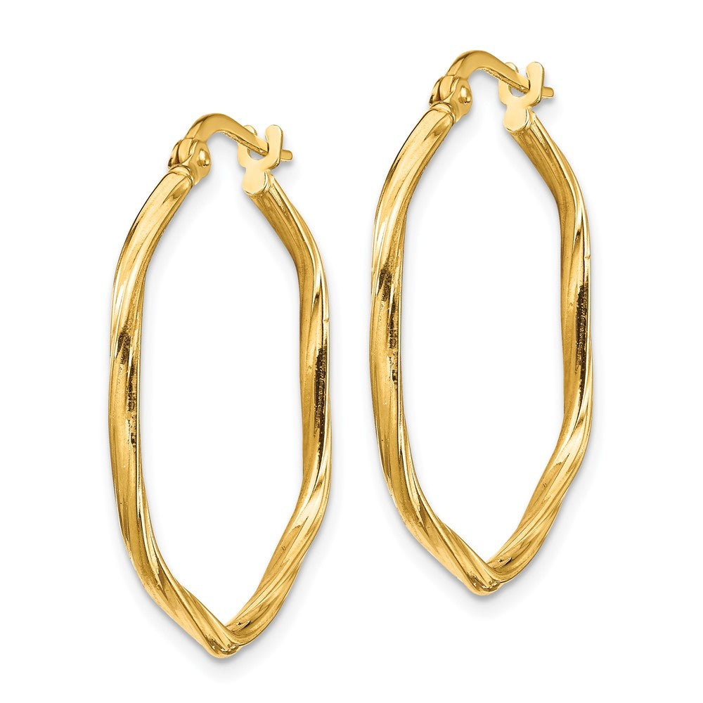 14K Yellow Gold 1X1mm Textured Twist Hexagon Hoop Earrings