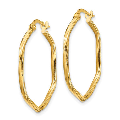 14K Yellow Gold 1X1mm Textured Twist Hexagon Hoop Earrings