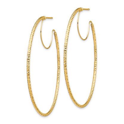 14K Yellow Gold 1.5X50mm D/C With Polished Wire Hoop Earrings